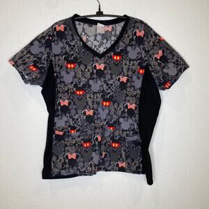 Disney Minnie & Mickey Short Sleeve Scrub Top Women’s EUC Sz XL